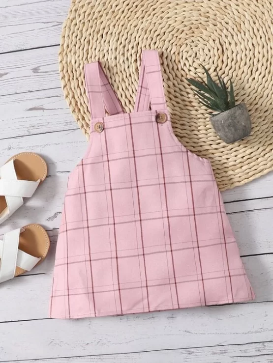 Baby Plaid Button Pinafore Print Overall Dress