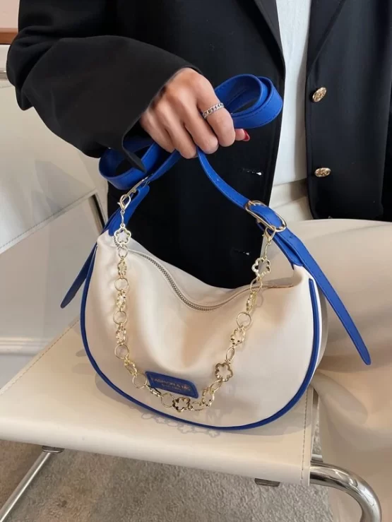 Two Tone Letter Patched Detail Saddle Bag