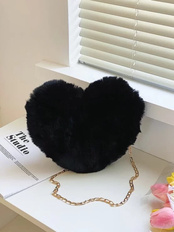 Girls Heart Design Fluffy Chain Crossbody Bag - Image 7