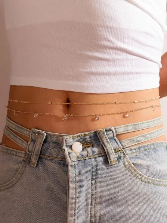 Random Rhinestone & Bead Decor Layered Waist Chain - Image 4
