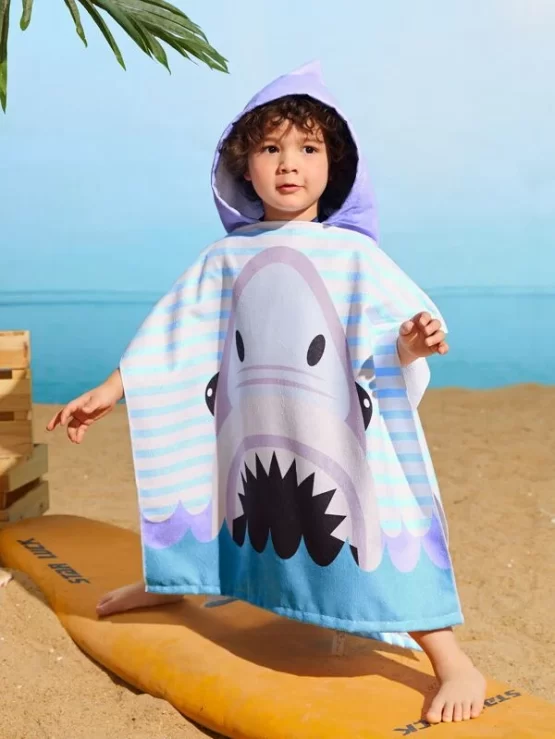 Toddler Boys Cartoon Shark Hooded Cover Up