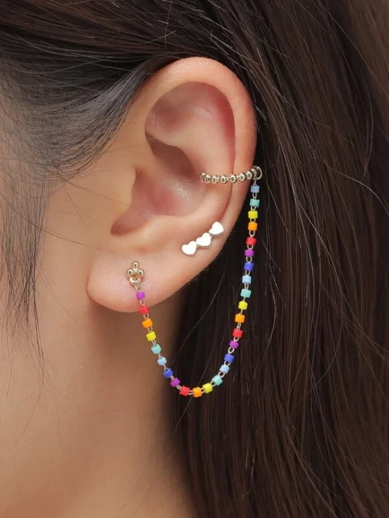Two Pieces Fashionable Heart Decor Earring - Image 4
