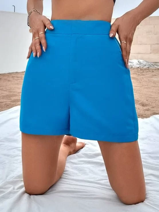 Solid Casual Plain Zipper Fly High Waist Shorts