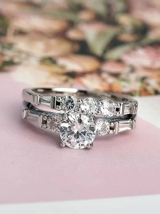 Two Pieces Fashionable Rhinestone Decor Ring - Image 4