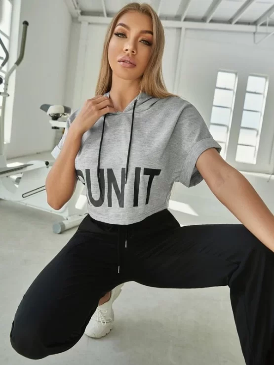 Letter Graphic Drawstring Sports Hoodie - Image 4