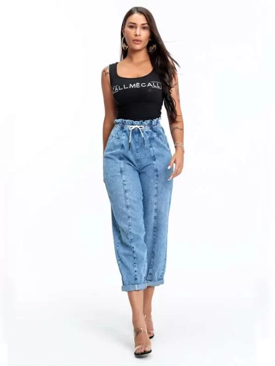 Paperbag Waist Seam Front Jogger High Waist Jeans