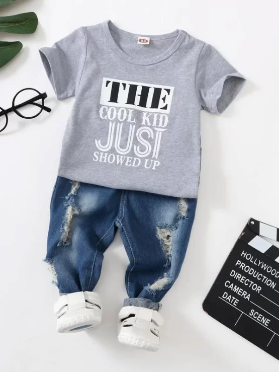 Baby Slogan Graphic Tee With Ripped Jeans