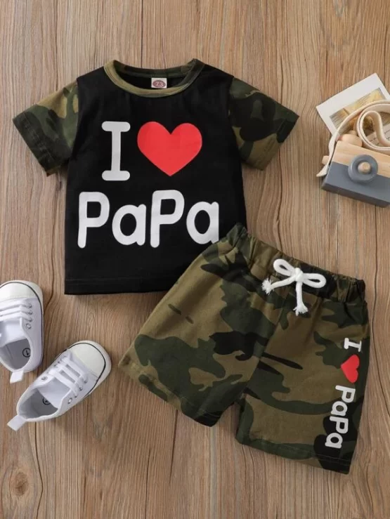 Baby Boy Slogan And Camo Print Tee & Shorts - Image 4