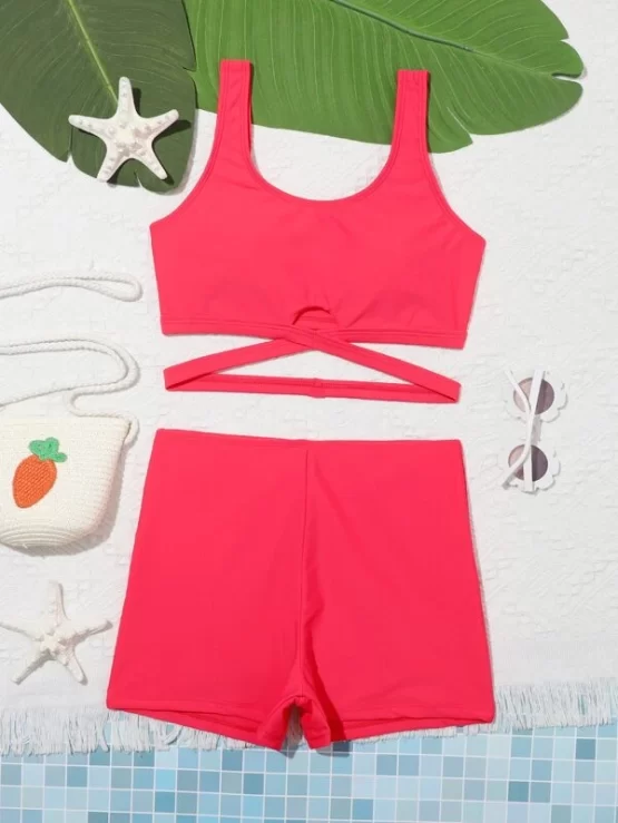 Teen Girls Wrap Criss Cross Cut Out Bikini Swimsuit - Image 4