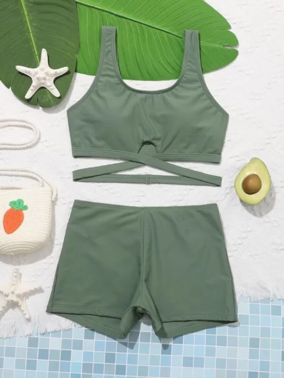 Teen Girls Wrap Criss Cross Cut Out Bikini Swimsuit - Image 7