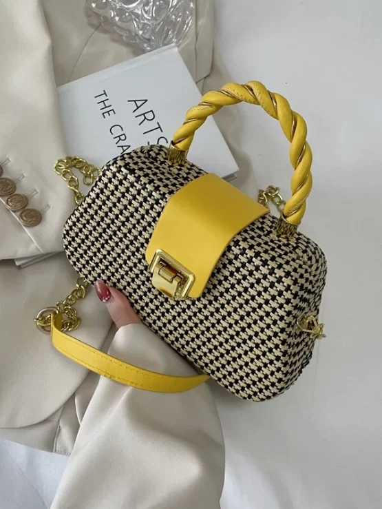 Metal Detail Adjustable Top Handle Colorblock Box Bag - Image 4