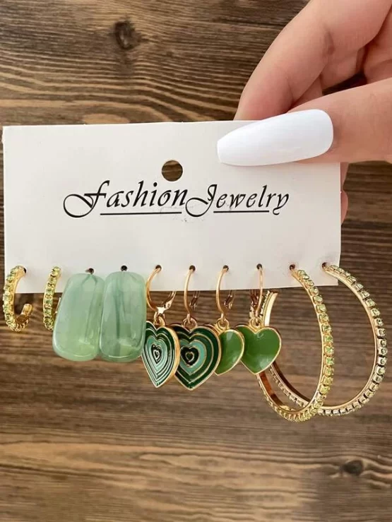 Five pairs Heart & Geometric Decor Earrings