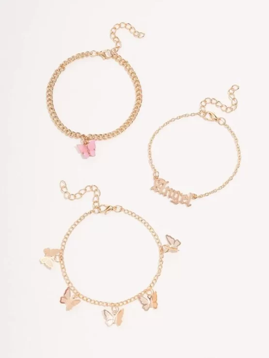 Three Pieces Butterfly Charm Chain Anklet - Image 2