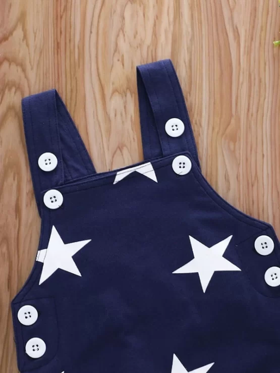 Baby Boy Striped Tee & Star Print Overall Jumpsuit - Image 3