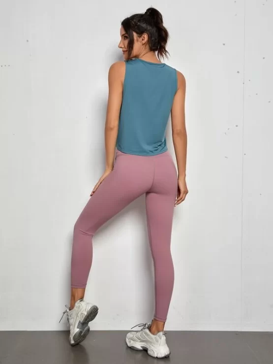 Solid Plain Dusty Blue Medium Elastic Sports Tee - Image 3
