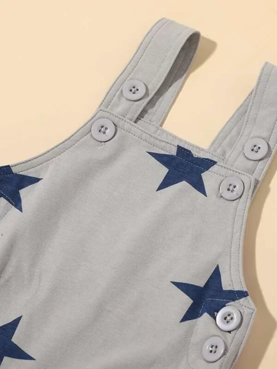 Baby Boy Striped Tee & Star Print Overall Jumpsuit - Image 5