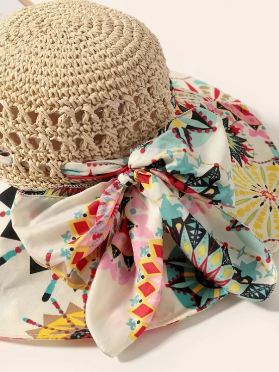 One Piece Boho Multicolor Graphic Straw Hat - Image 2