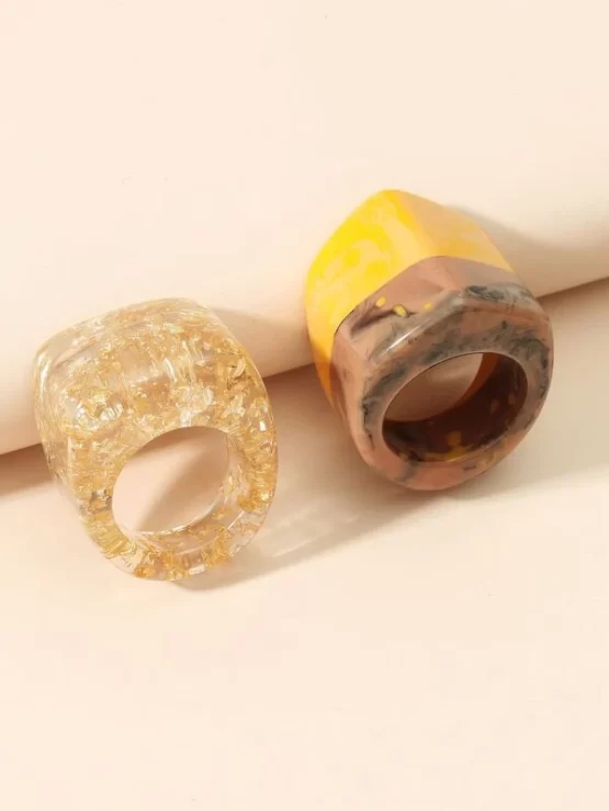 Two pieces Fashionable Multicolor Ring Resin Set - Image 2