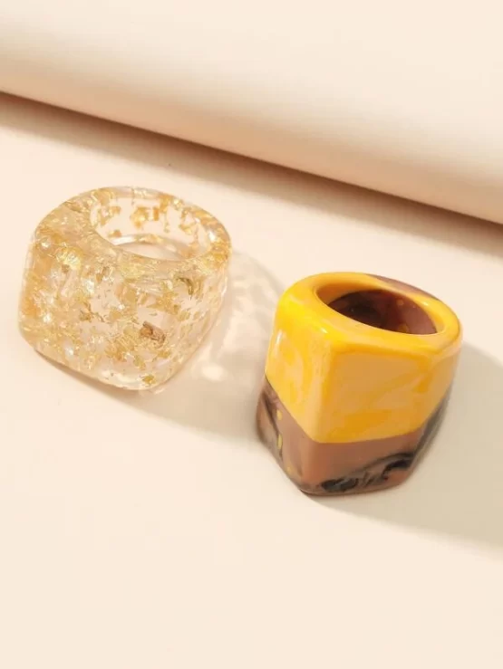 Two pieces Fashionable Multicolor Ring Resin Set - Image 3