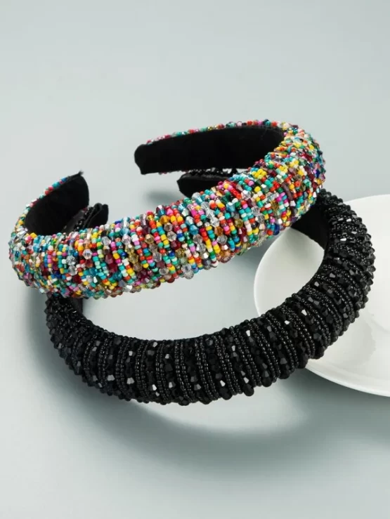 Two Pieces Casual Glass Beaded Wide Headband - Image 2