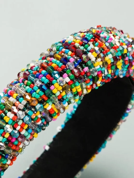 Two Pieces Casual Glass Beaded Wide Headband - Image 3