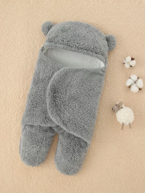 Baby Unisex 3D Ear Hooded Flannel Swaddling Blanket - Image 7