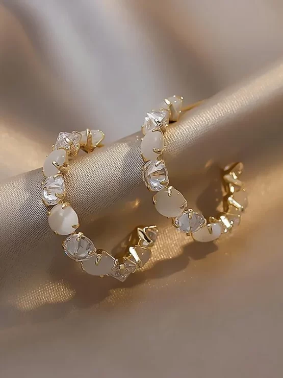 Rhinestone Two Pieces Open Hoop Decor Earrings - Image 2