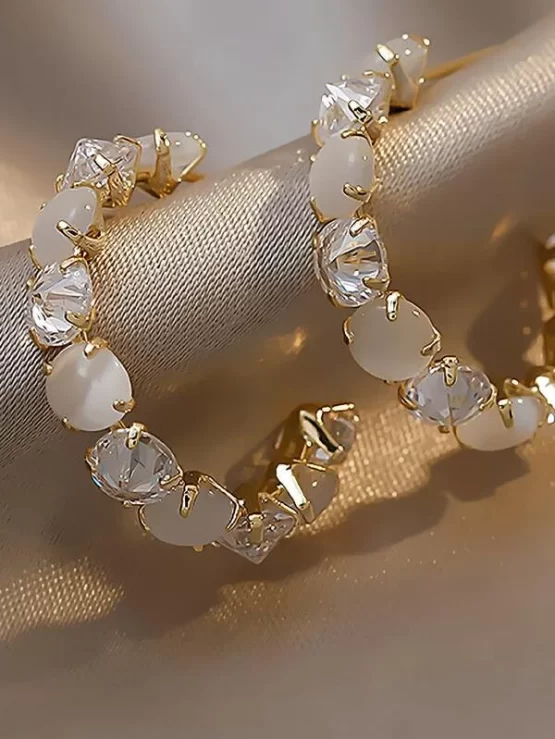 Rhinestone Two Pieces Open Hoop Decor Earrings - Image 3