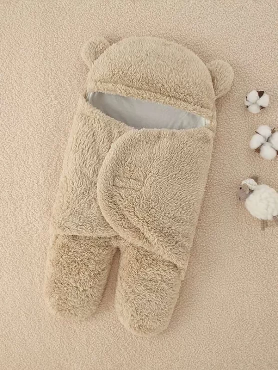 Baby Unisex 3D Ear Hooded Flannel Swaddling Blanket - Image 4
