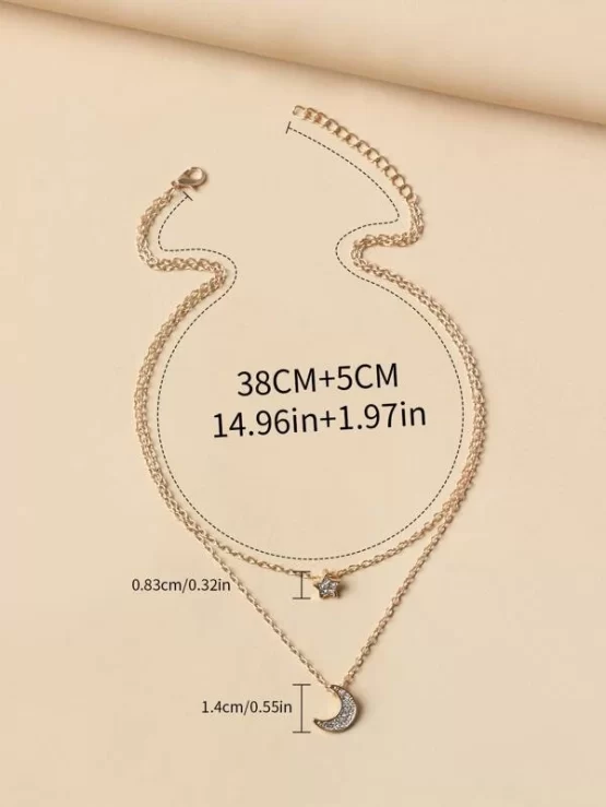 Rhinestone Fashionable Moon & Star Charm Necklace - Image 2