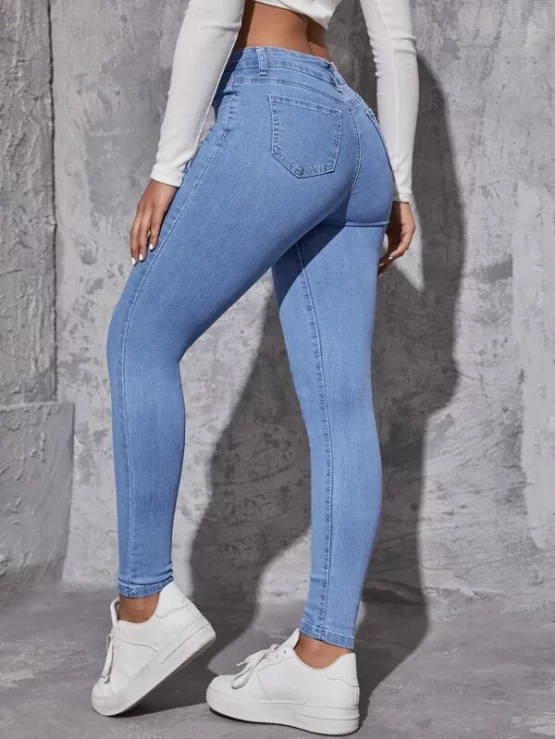 High Waist Zipper Fly Cropped Skinny Jeans - Image 2