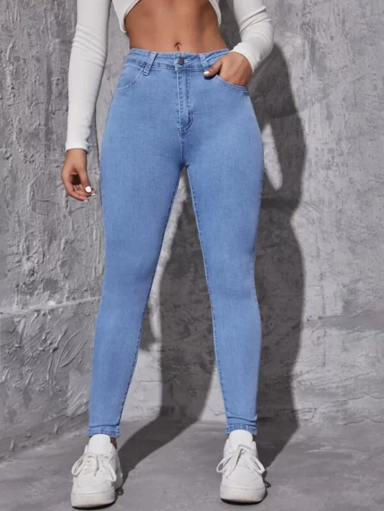 High Waist Zipper Fly Cropped Skinny Jeans - Image 3