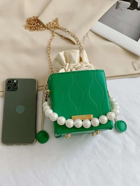 One Piece Mini Faux Pearl Decor Bucket Bag - Image 3