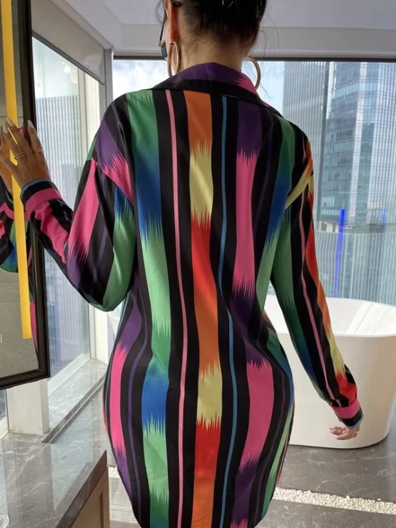 Colorful Casual Button Front Striped Shirt Dress - Image 2