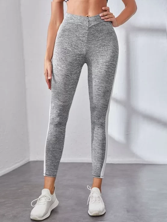 Striped Casual Tape Side Cropped Leggings - Image 2