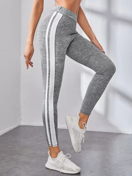 Striped Casual Tape Side Cropped Leggings - Image 3