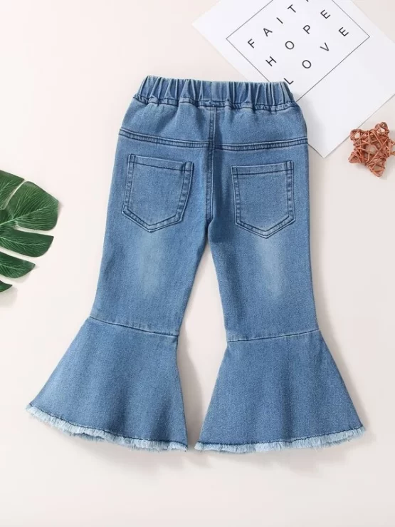 Baby Raw Trim Ruffle Hem Flare Leg Jeans - Image 2