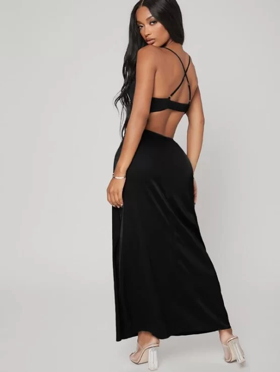 BAE Cut Out Criss Cross Backless Satin Dress - Image 5