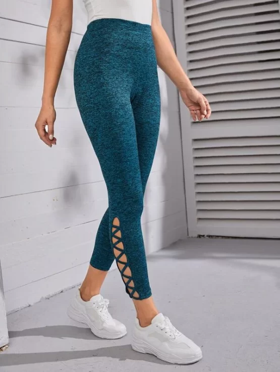 Criss Cross Plain Casual High Waist Sports Leggings - Image 3