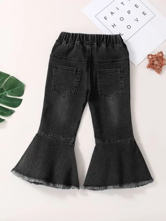 Baby Raw Trim Ruffle Hem Flare Leg Jeans - Image 6