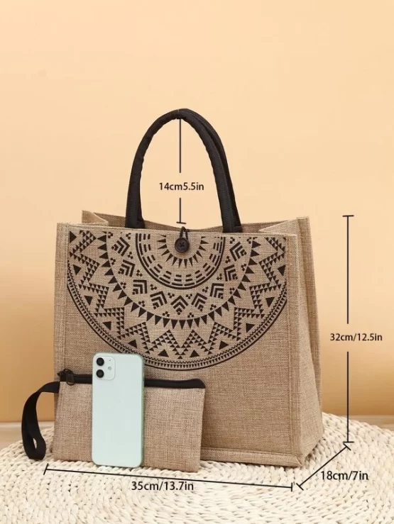 Geometric Graphic Top Handle Bag With Clutch Bag - Image 3