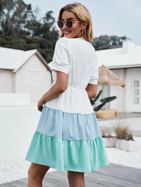 Cut And Sew Puff Sleeve Ruffle Hem Dress - Image 2