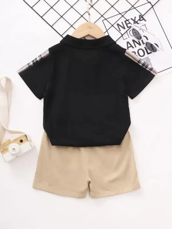 Toddler Boys Plaid Button Side Stripe Polo Shirt & Shorts - Image 3
