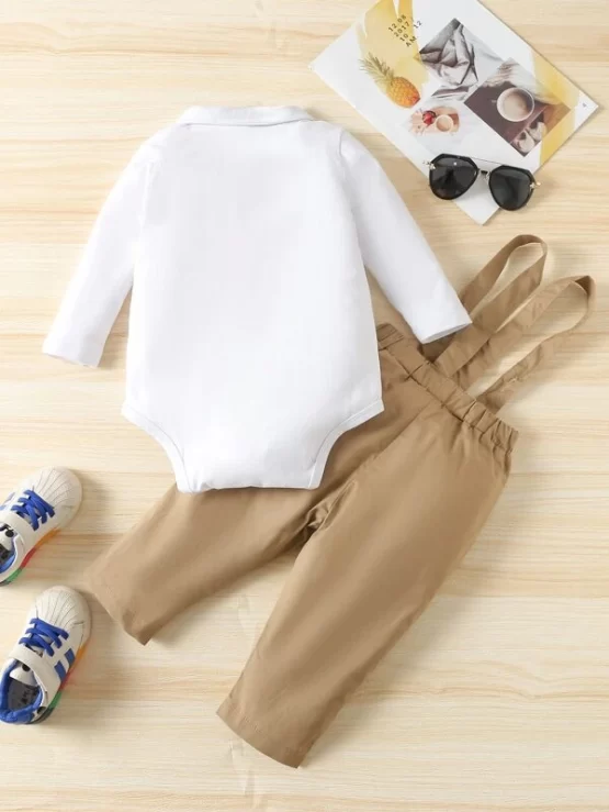 Baby Bow Front Polo Neck Bodysuit & Suspender Pants - Image 3