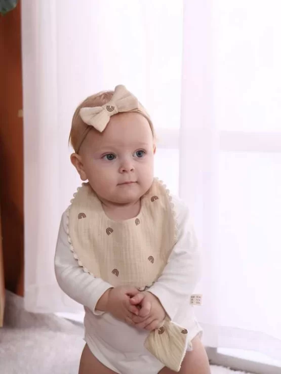 One Piece Baby Apricot Cotton Plain Bib - Image 2