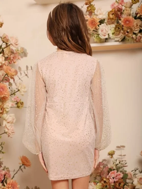 Girls Surplice Neck Lantern Party Sleeve Dress - Image 2