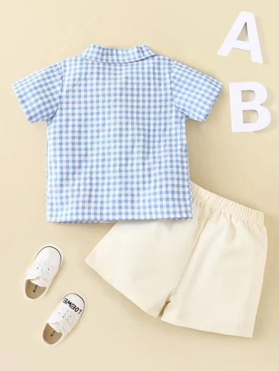 Baby Gingham Pocket Button Front Print Shirt & Shorts - Image 4