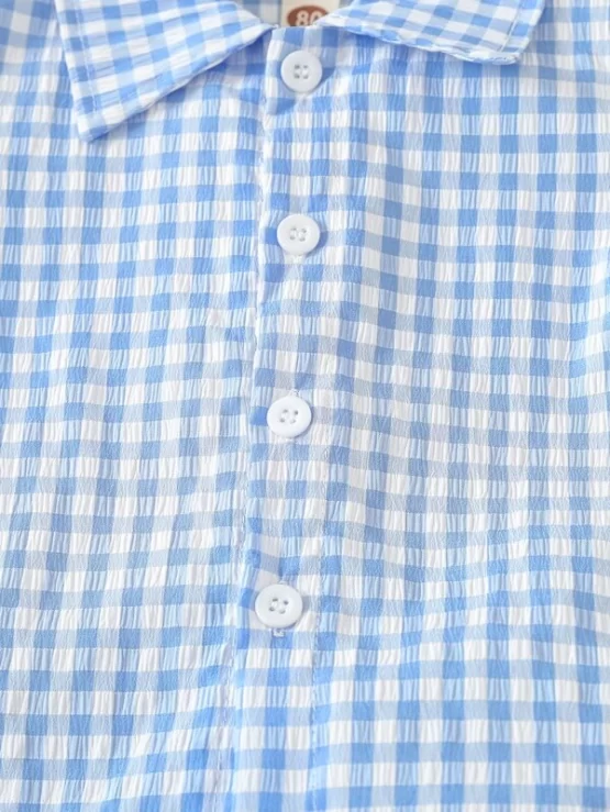 Baby Gingham Pocket Button Front Print Shirt & Shorts - Image 5