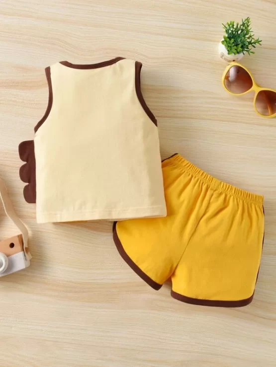 Baby Cartoon Graphic 3D Patched Contrast Binding Tank Top & Track Shorts - Image 3