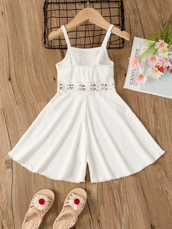 Toddler Girls Guipure Lace Insert Rib Knit Wide Leg Cami Romper - Image 2